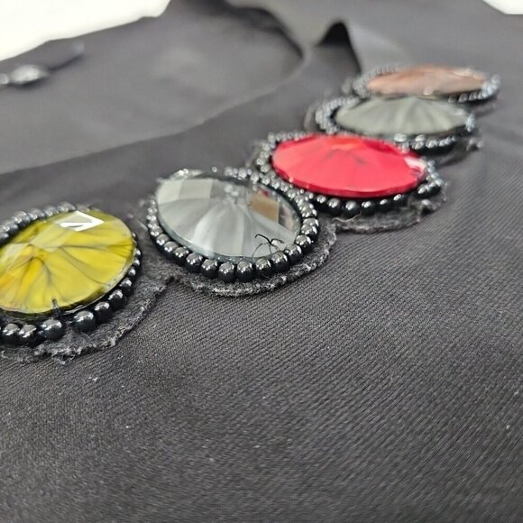 Tiana A Line Dress Women's 12 Stretch Black & Purple Stones Cap Sleeve EUC - Picture 5 of 11